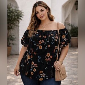 Floral Black Women's Off-the shoulder Top